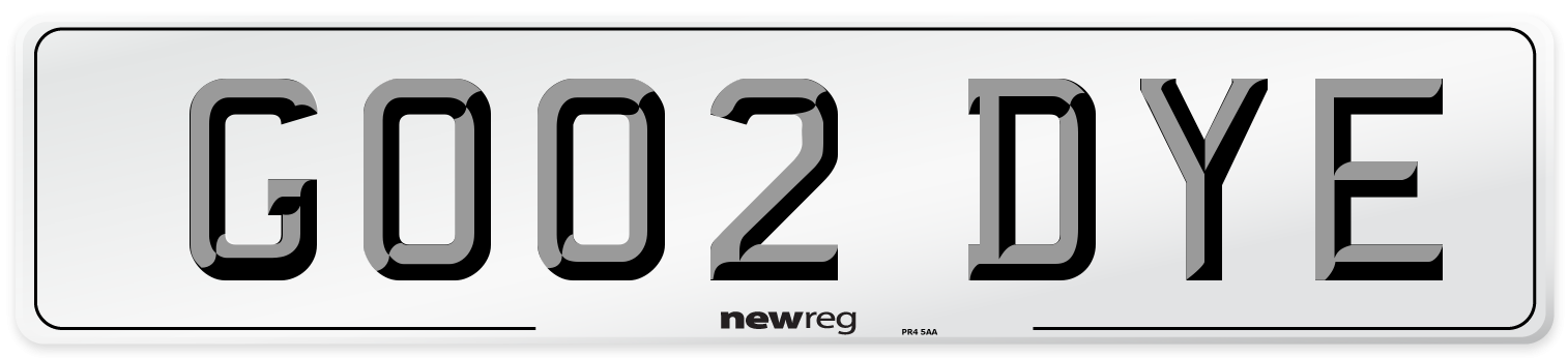 GO02 DYE Number Plate from New Reg